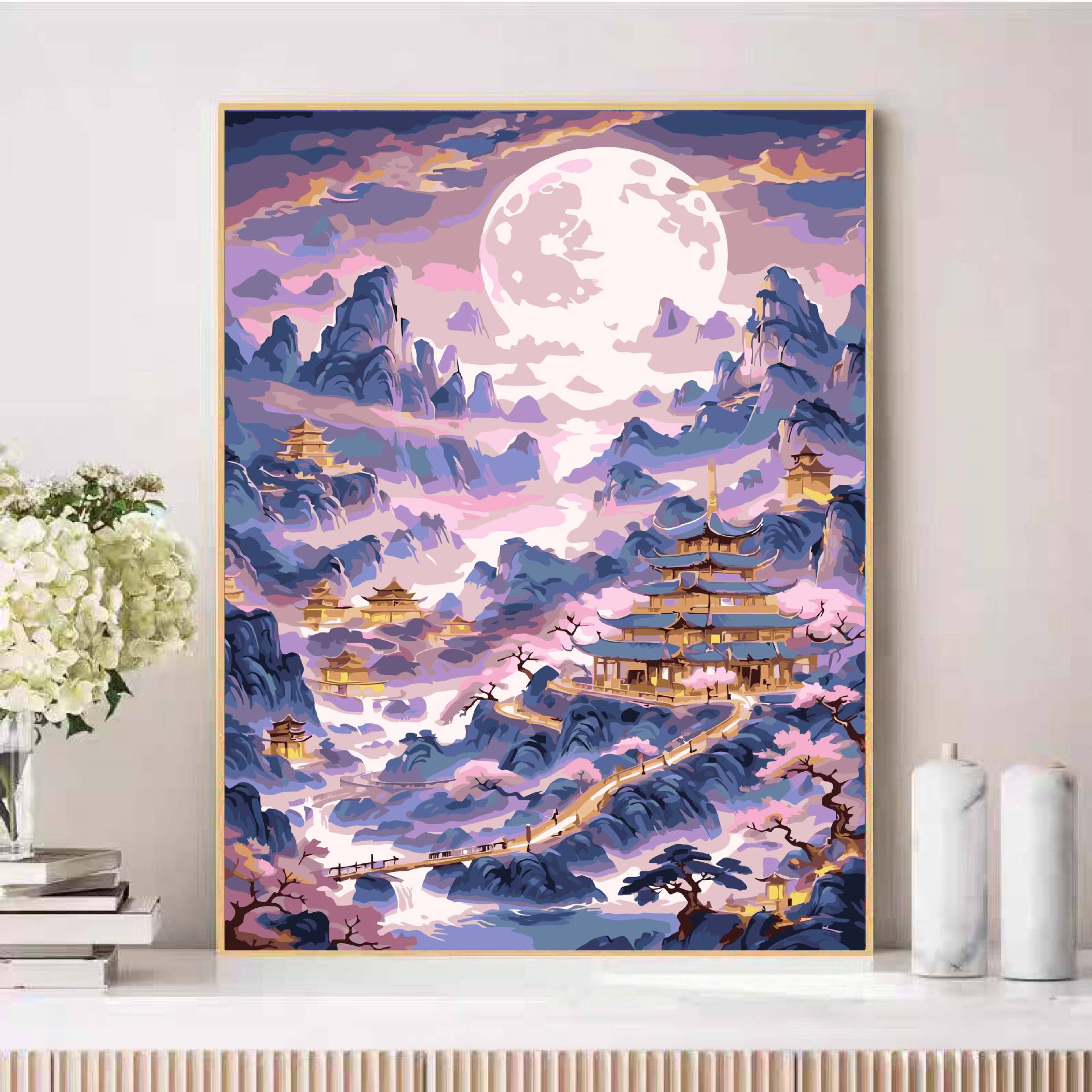 Nuevo mil millas de paisajes de montañas antiguos paisajes de curación de pintura al óleo digital hecha a mano DIY relleno de aceite de acrílico pintado