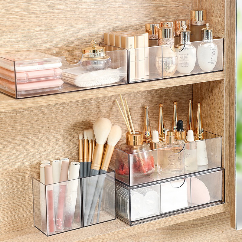 Caja de cajón de escritorio acrílico transparente estante de escritorio dormitorio papelería caja de almacenamiento de cosméticos