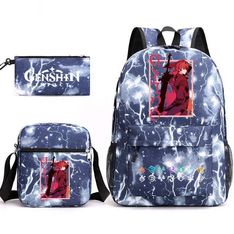Backpack set (Genshin) 3‑piece — backpack, one‑shoulder bag, pencil case, assorted colors