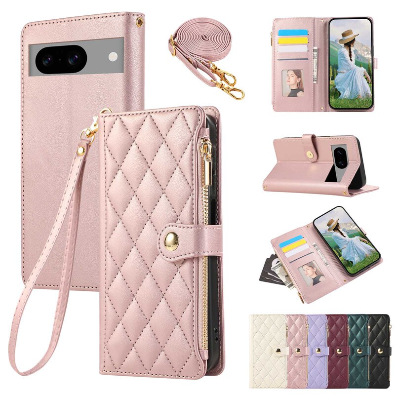 For Google Pixel 9Pro Chanel Card Zipper Bag Mobile Phone Leather Case 8A Crossbody Wallet Case For Google Pixel 9Pro Chanel Card Zipper Bag Mobile Phone Leather Case 8A Crossbody Wallet Case