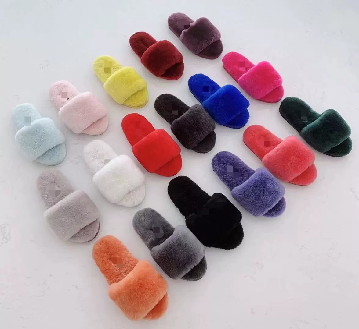 Тапочки из овчины и меха на плоской подошве домашние тапочки шерстяные женские туфли Холодостойкие теплые