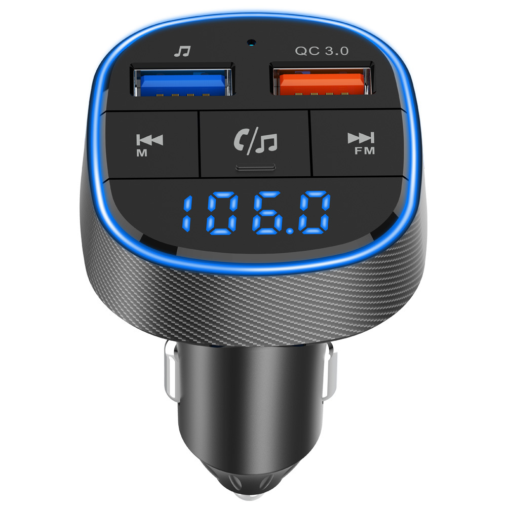 QC3.0 Fast Charging Car Bluetooth MP3 Player Car FMTransmitter Blue Atmosphere Light Display