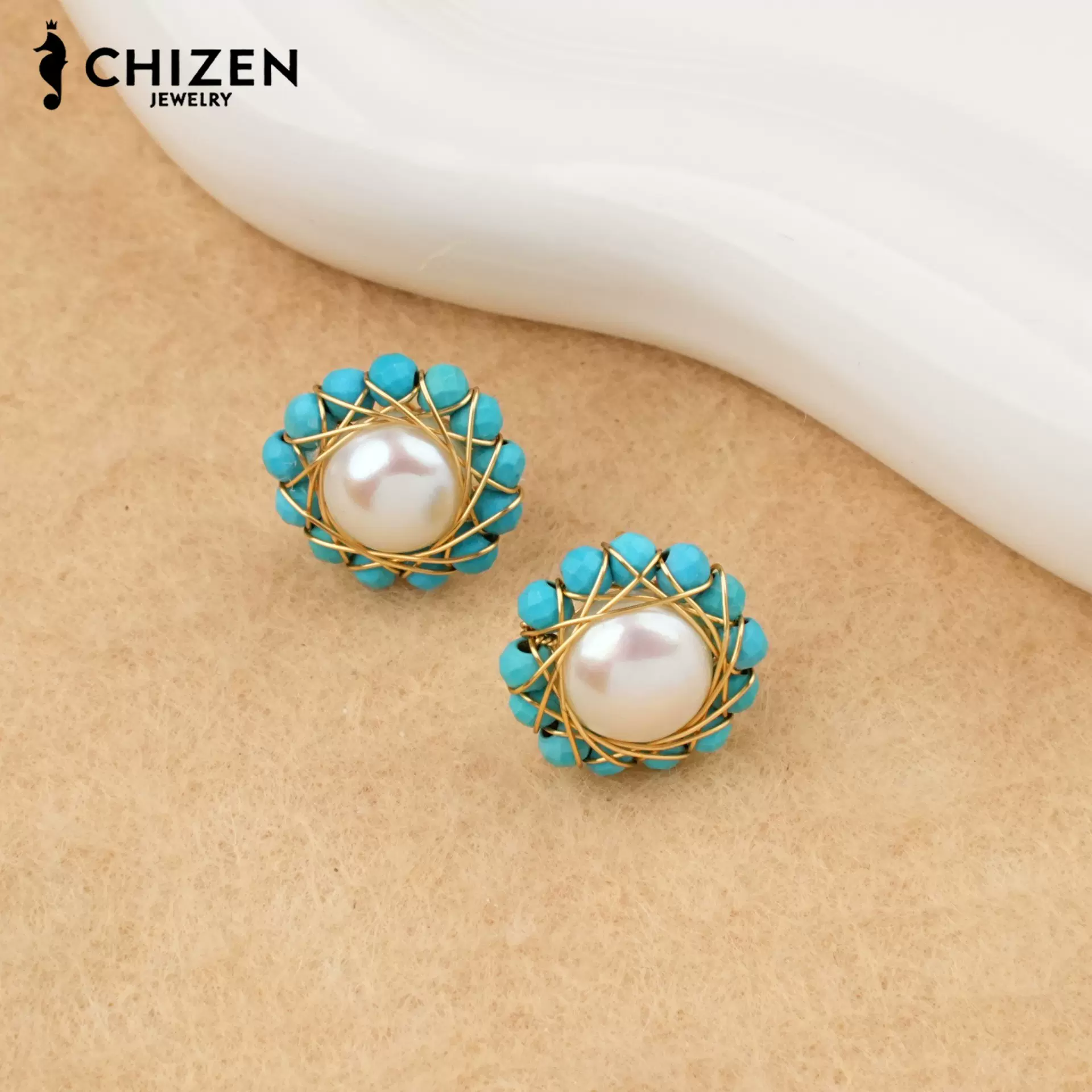 外贸天然石天然淡水珍珠耳钉饰品工厂天然淡水珍珠耳饰批发