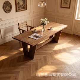 老榆木侘寂风餐桌家用长条桌办公室实木桌小型民宿客厅茶桌书桌