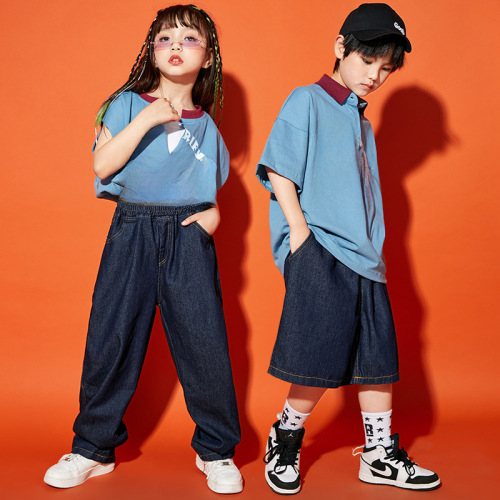 儿童嘻哈hiphop街舞套装潮服男演出服炸街polo衫潮牌爵士舞女童装