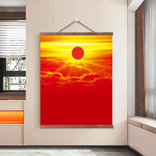 日出东方挂画客厅玄关红太阳旭日东升山水装饰画餐厅卧室风景壁画