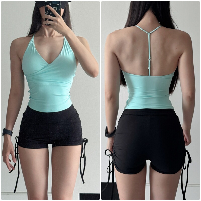Slimming Halter Neck Tank Top with Chest Pads for Summer Pilates Yoga Sports, Fitted Tank Top Bra with Ruching 1824 Slimming Halter Neck Tank Top with Chest Pads for Summer Pilates Yoga Sports, Fitted Tank Top Bra with Ruching 1824