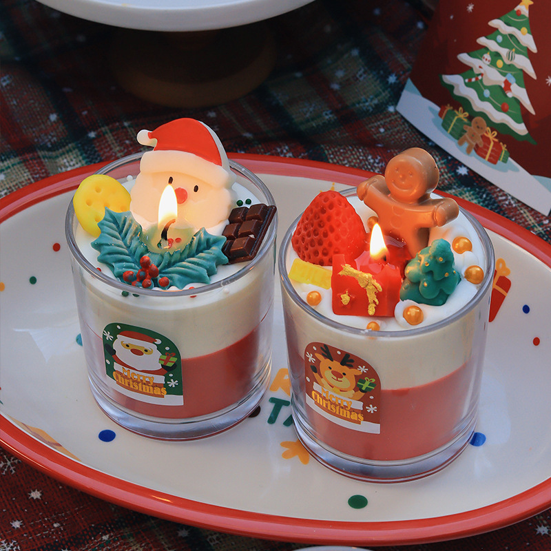 圣诞伴手礼节日礼物玻璃杯蜡烛手工氛围感蠟燭摆件圣诞香氛批发