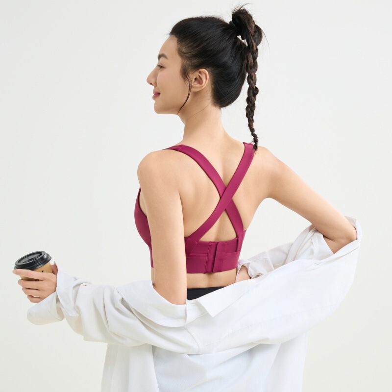 Spring and Summer New Style Cross-Back Sports Bra for Women, with Side Breast Support, Shockproof, for Fitness and Yoga
