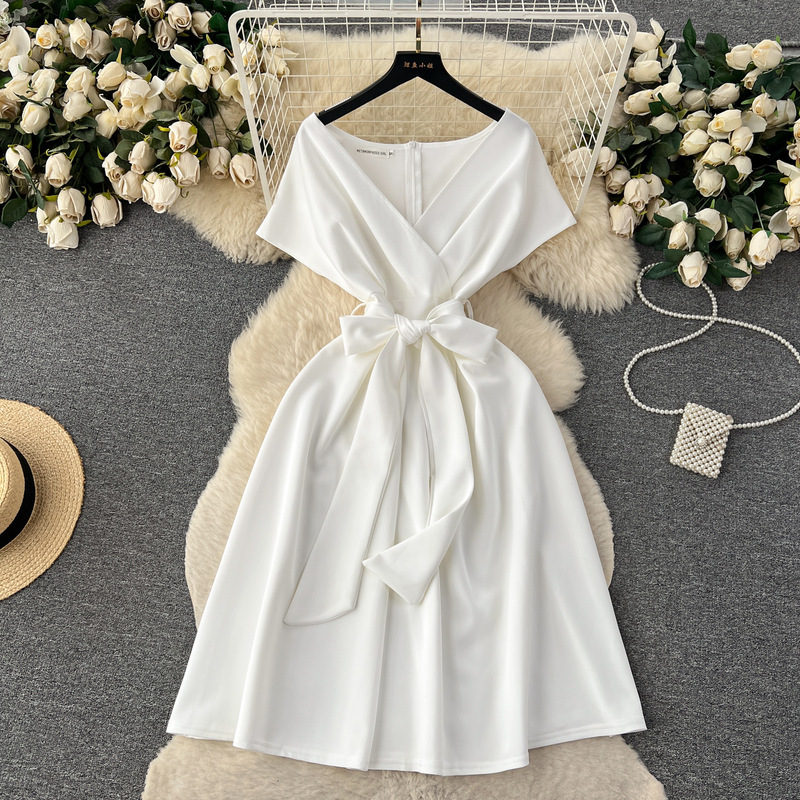 Cross-Border High-End Socialite Style Banquet Party Dress for Women Summer Bow Tie Waist Design Niche Chic Dress Cross-Border High-End Socialite Style Banquet Party Dress for Women Summer Bow Tie Waist Design Niche Chic Dress