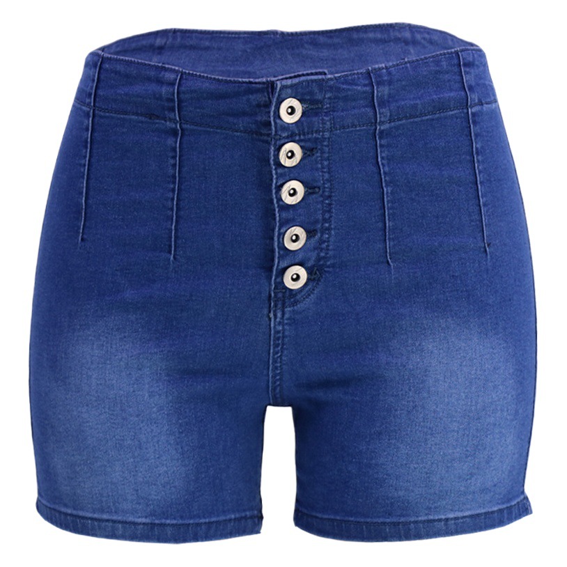 Nuevos shorts vaqueros de cintura alta con botones para mujer, primavera/verano 2026, pantalones cortos versátiles de pierna recta lavados para el día a día, en stock.
