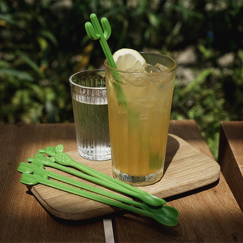 Cactus stirring stick milk tea juice coffee long handle stirring spoon plastic creative fun cocktail swizzle stick