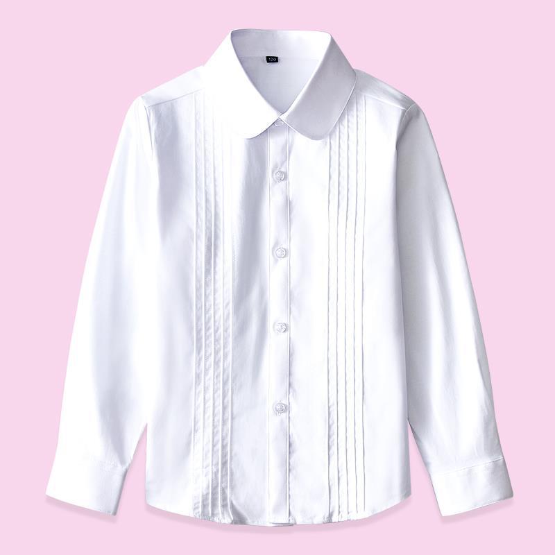 Camisa blanca para niñas, algodón de manga larga, uniformes escolares de primavera y otoño para estudiantes de primaria