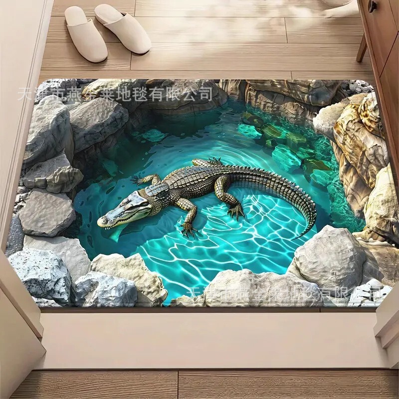 跨境temu美式3D视觉入户玄关耐磨地垫家用浴室防滑吸水易打理脚垫|undefined