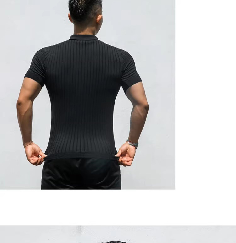 Pull d'été en maille à manches courtes pour homme mûr, coupe ajustée, style business, bouton de revers, mode américaine_voghion.com