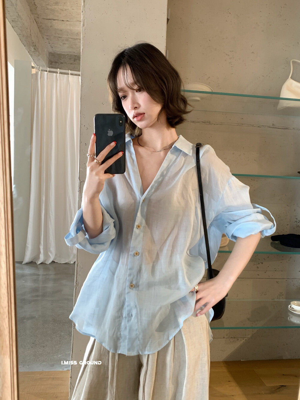 Áo sơ mi nữ linen tay dài cổ bẻ dáng rộng phong cách Hàn Quốc — xanh đậm, màu sắc, trắng ngà, xanh Hàn chi tiết 25
