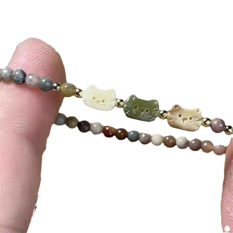 Cute Cat Children's Beaded Bracelet 2024 New Style Simple National Fashion Design Sense Personalized Simple All-match Bracelet