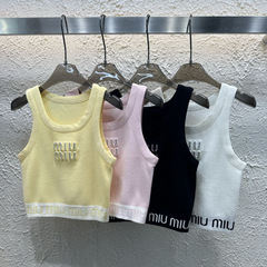 25 夏の新しいファッション多用途ショート立体スチールプリントホットダイヤモンドレターニットベスト女性用