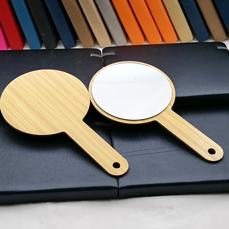 N3444 de bambú espejo redondo HD espejo de maquillaje plegable espejo portátil pequeño espejo de dormitorio de estudiantes espejo portátil espejo de escritorio