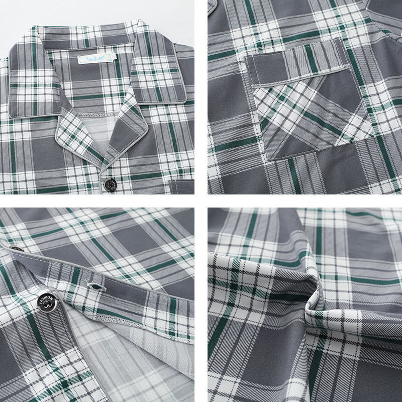 Pijamas de algodón de los hombres de primavera y verano Pantalones delgados de manga corta cardigan niños pueden usar fuera más tamaño homewear de verano