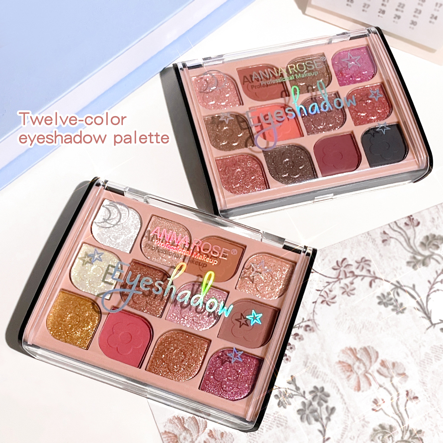 Twelve-Color Eyeshadow Palette, Matte, Pearlescent, Fine Shimmer, Highlighter, Contouring, Multi-Functional All-In-One Makeup Palette, Beauty Products, Cross-Border Foreign Trade