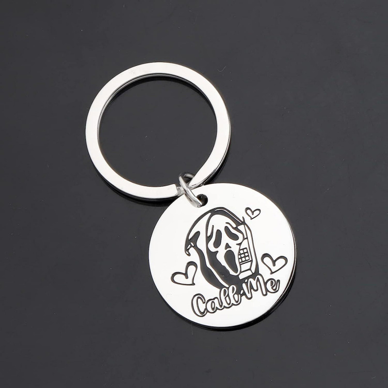 Cross-Border Quirky Creative Ghost Face Call-Me Stainless Steel Keychain Halloween Gift Grim Reaper Image Keychain