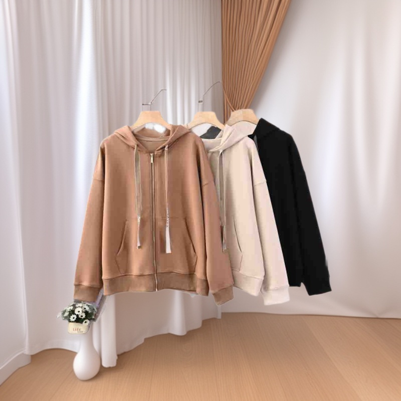 New Hooded Sweatshirt Jacket 2026 Spring Women's Korean Style Loose Casual Hoodie Zipper Cardigan Top