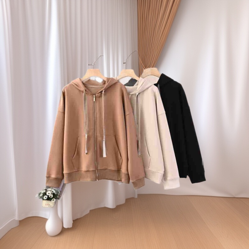 New Hooded Sweatshirt Jacket 2026 Spring Women's Korean Style Loose Casual Hoodie Zipper Cardigan Top