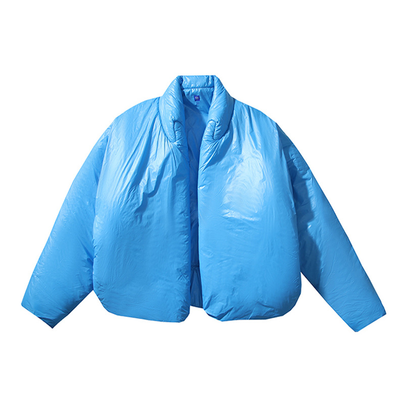 Herrenbekleidung Blaue Seidenbaumwolle Baumwolljacke High Street Herbst und Winter Warme kurze Brotjacke Baumwollmantel_voghion.com