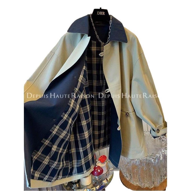 高级感法式复古撞色风衣外套中长款小个子宽松上衣女秋装新款【天|undefined