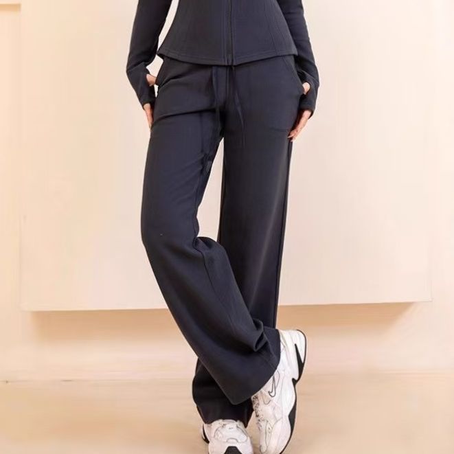 高级感运动服瑜伽服套装女秋冬季立领开衫高腰阔腿休闲裤两件套|undefined