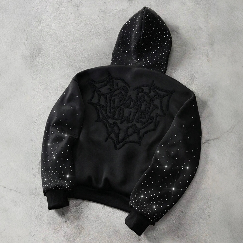 European and American Heavy Towel Embroidered Heart Stereo Pattern with Rhinestone Printed Letter Pattern Men's and Women's Heavy Sweatshirts European and American Heavy Towel Embroidered Heart Stereo Pattern with Rhinestone Printed Letter Pattern Men's and Women's Heavy Sweatshirts