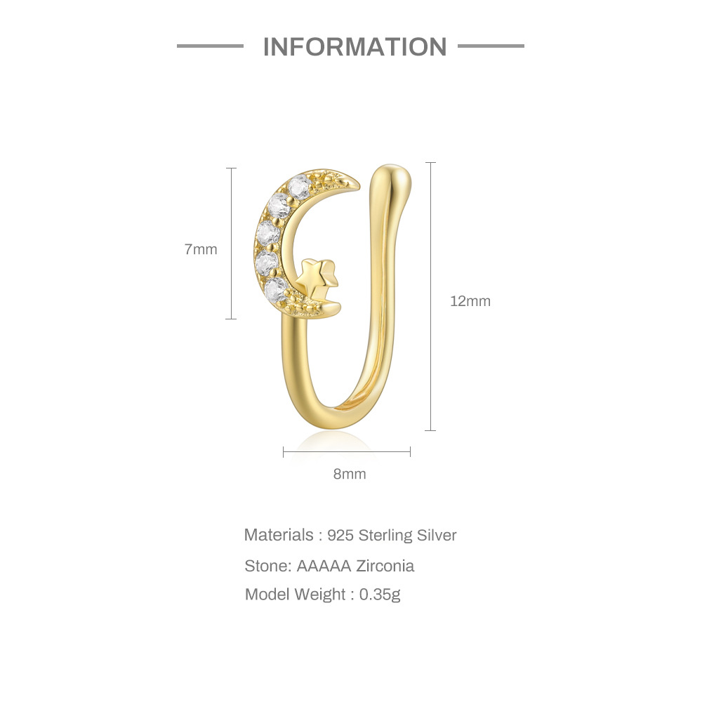 2g Weight Nose Ring Classification 1 Piece Quantity Daily, Street Occasion 925 Sterling Silver Material Star, Moon Pattern Women's Gender Plating Design Simple Style Style 1 Piece Nose Rings & Studs Simple Style Star Moon 925 Sterling Silver Plating 8