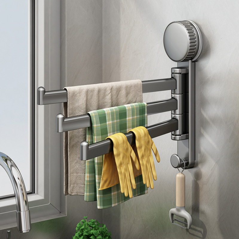 Suction Cup Rag Rack Kitchen Storage Rack Wall-Mounted Punch-Free Bathroom Storage Drain Rack Hanging Dishcloth Towel Hanging Rod