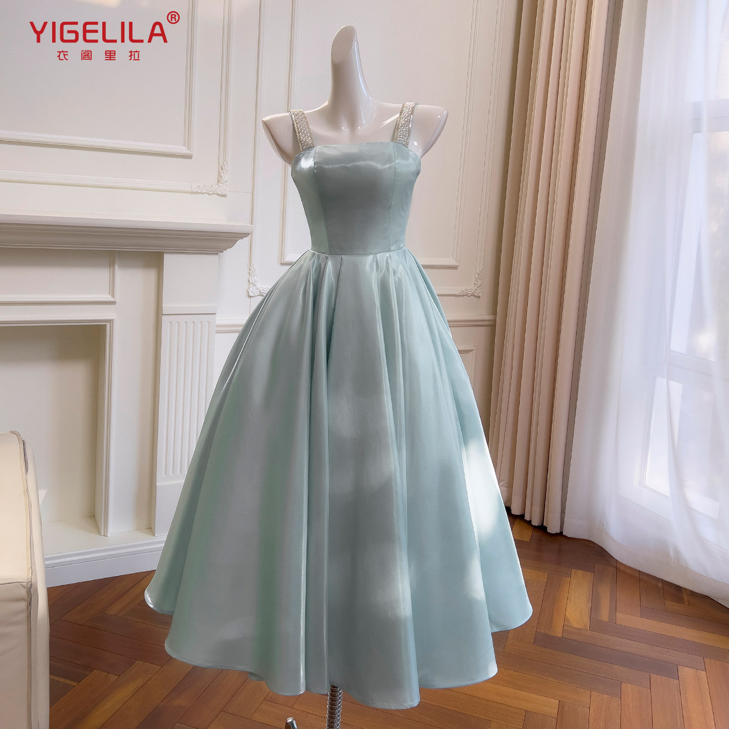 French Evening Dress Suspender Accessible Luxury Banquet Dress Glitter Satin Dress Retro Fluffy Long Skirt 69457