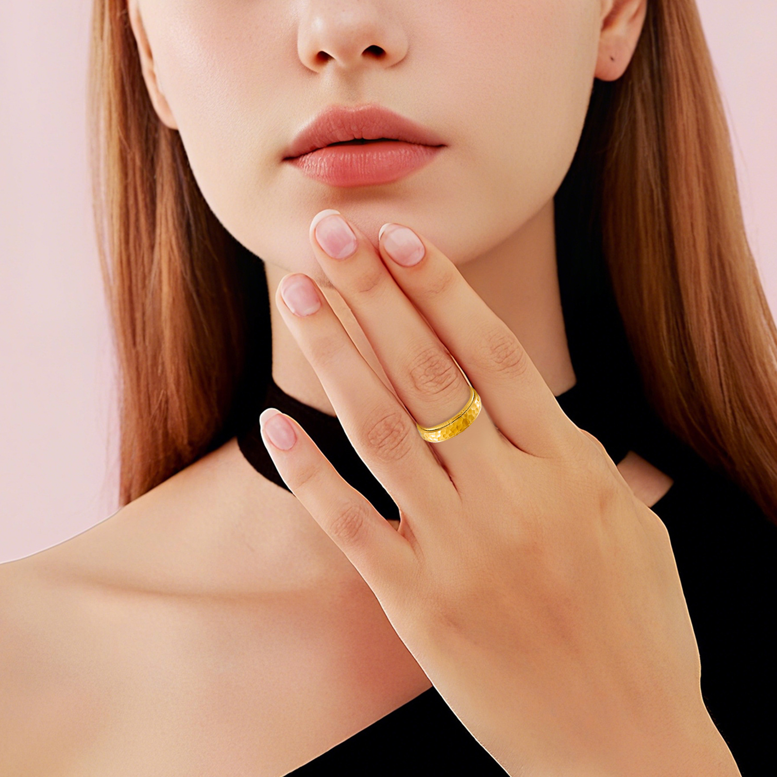 Nuevo anillo giratorio de acero de titanio transfronterizo manual golpeando Luna patrón de pozo patrón de golpeo irregular anillo de descompresión giratorio