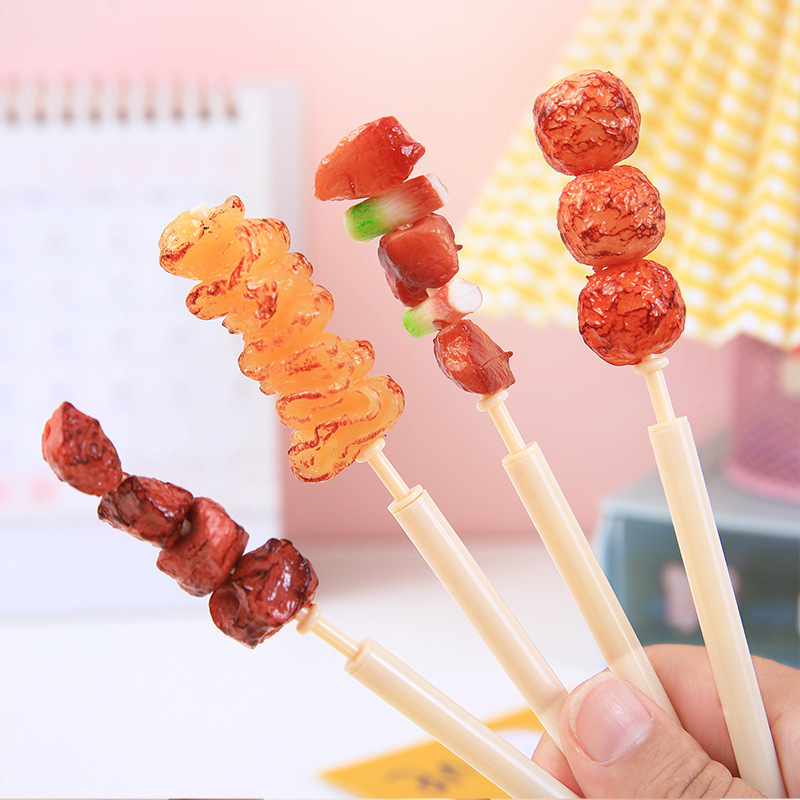 Simulación creativa carne pinchos bolígrafo pollo carne de res cebolla redonda carne artesanal modelado pluma divertida herramienta de escritura realista