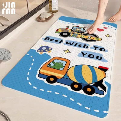 foot mat – Avtomobil döşəmə paspasları - blue-and-white-construction-vehicles-square-suction-cup-floor-mat-4070cm