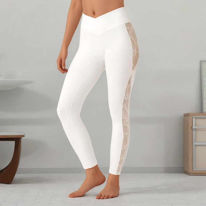 Europa y los Estados Unidos delgada encaje junta leggings de yoga cintura alta transfronteriza correr ropa deportiva al por mayor mujeres image 4