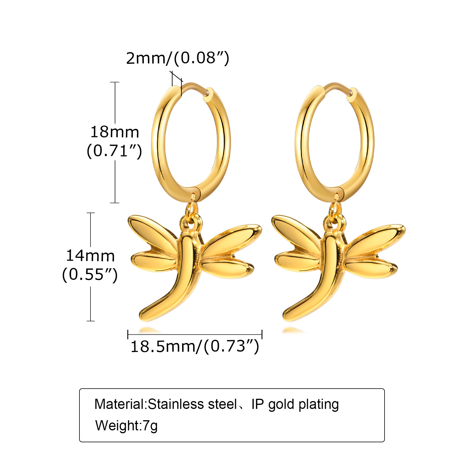 Simple Style Tortoise Round Dragonfly Stainless Steel Plating Drop Earrings 1 Pair
