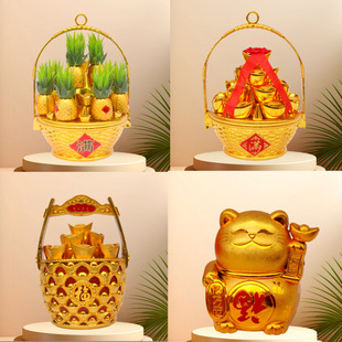 New Flower Basket Pineapple Bucket of Gold Lucking Plastic Treasure Ornaments New Year Decoration Treasure Treasure Lucking Cat housewarming