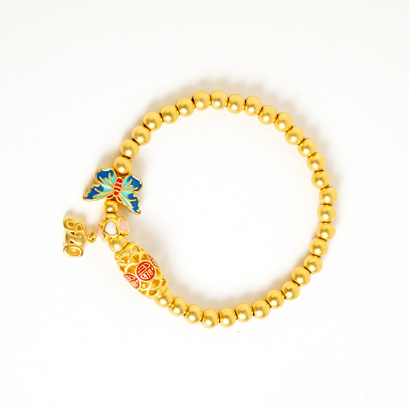 Vietnam Sha Jin Ping An feliz rosa esmalte color mariposa 520 pulsera de cuentas lujosa joyas no se desvanecen