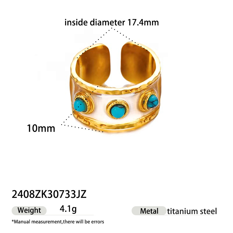 Anillo de acero inoxidable de titanio no desvanecido, anillo incrustado de turquesa azul, nicho de alta calidad, venta caliente transfronteriza