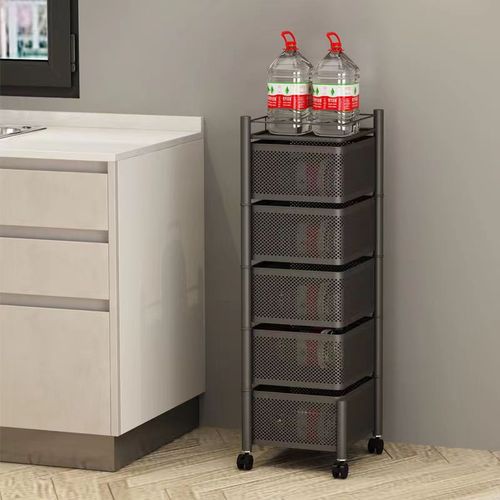 Kitchen storage rack full carbon steel thick floor multi-functional storage cart movable household snack storage trolley