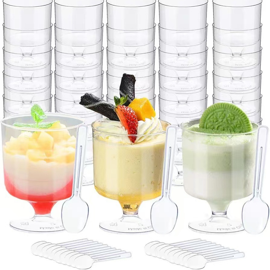 跨境一次性塑料甜点杯冰淇淋杯慕斯杯布丁杯高脚杯小酒杯甜品杯