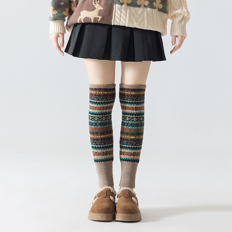 Vintage Ethnic Style Winter Thick Leg Cover Women's Colorful Over-the-Knee Socks for Women's Skirt Knee Socks Boot Cover