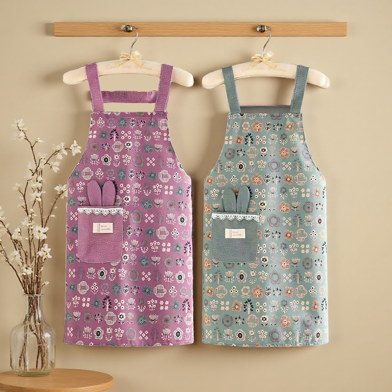 Sleeveless Apron with Suspenders in Bamboo Cotton, Floral Pattern, Pastoral Style, Suitable for Catering Work, Kitchen Use, and Cooking, Anti-Stain Coverall Sleeveless Apron with Suspenders in Bamboo Cotton, Floral Pattern, Pastoral Style, Suitable for Catering Work, Kitchen Use, and Cooking, Anti-Stain Coverall