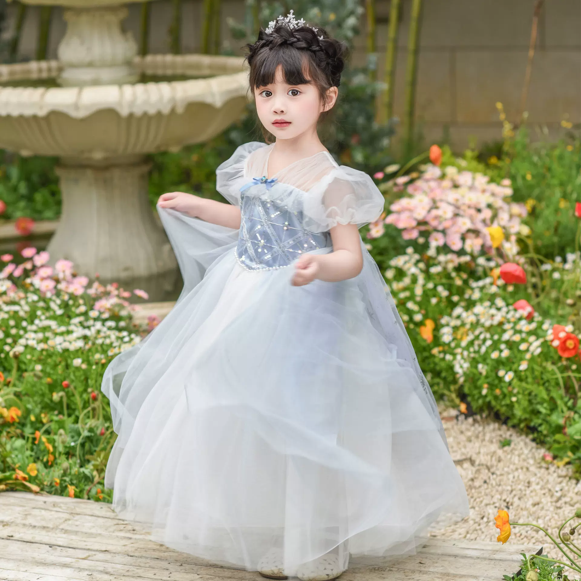 女童2025夏季新爱莎公主网纱连衣裙儿童爱莎短袖会发光六一礼服裙