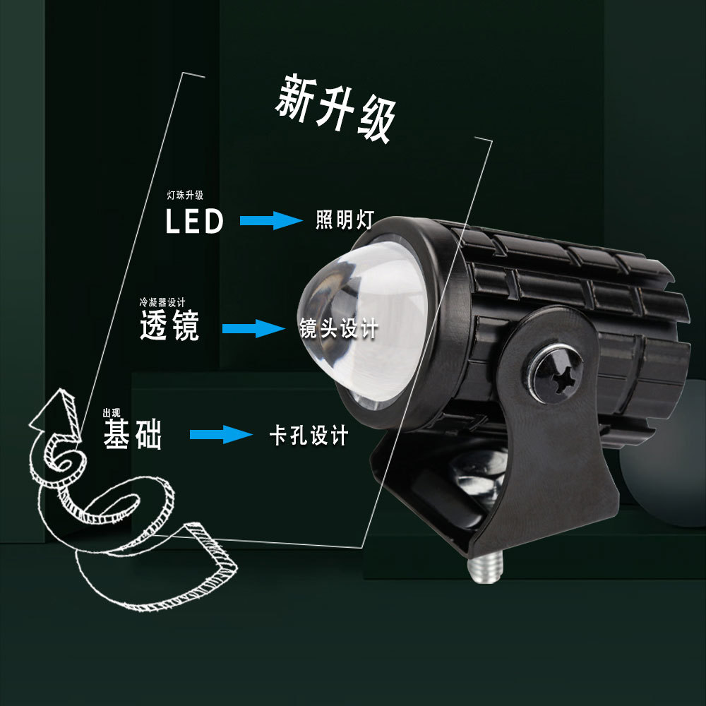 Hot-Selling Motorcycle Headlight Spotlight 8-80V White and Yellow Dual-Color Waterproof Small Cannon Electric Vehicle High-Brightness High-Beam Light