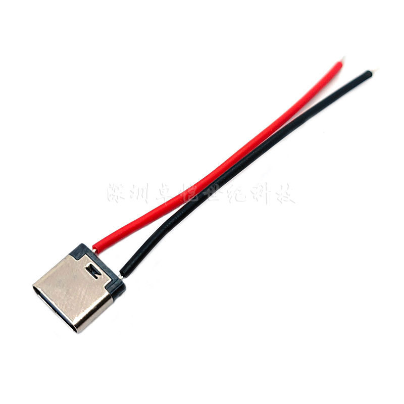 Type-C female port 2P solder wire type simple soldering with wire holder, height 6.5mm, Android Huawei charging USB connector
